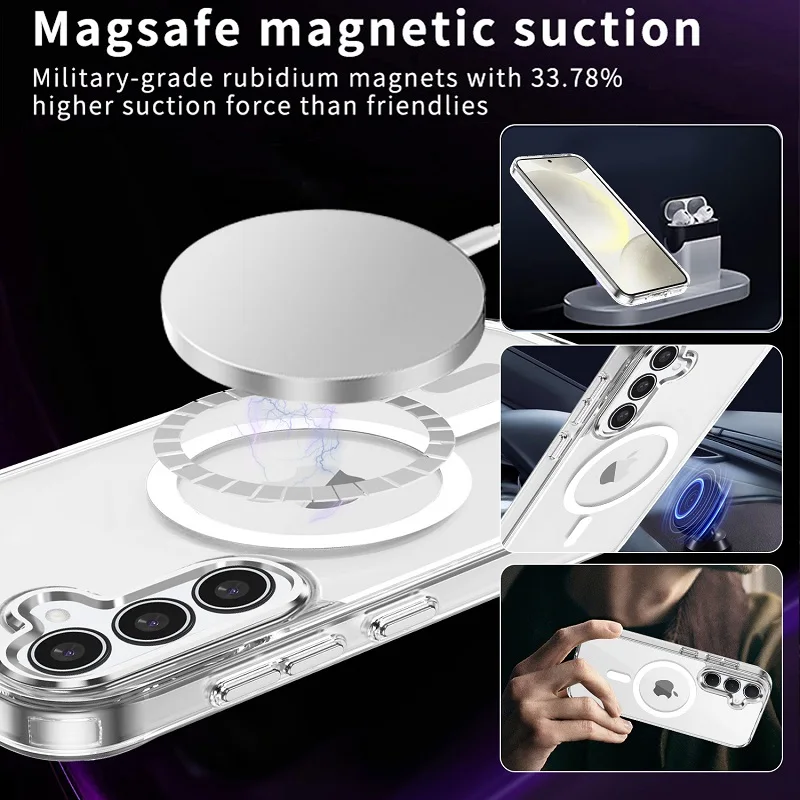 Прозрачный чехол для Samsung Galaxy S24 Fe с беспроводной зарядкой Magsafe магнитная задняя