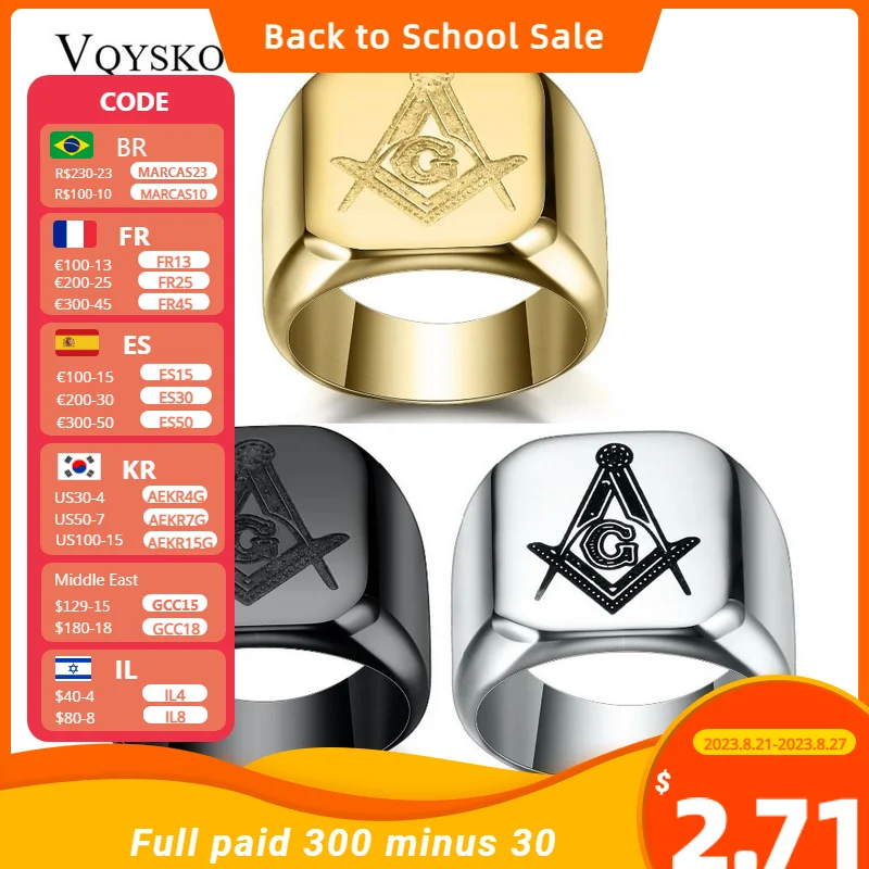 

316L Stainless Steel Masonic Ring for Men, master masonic signet ring, free mason ring jewelry