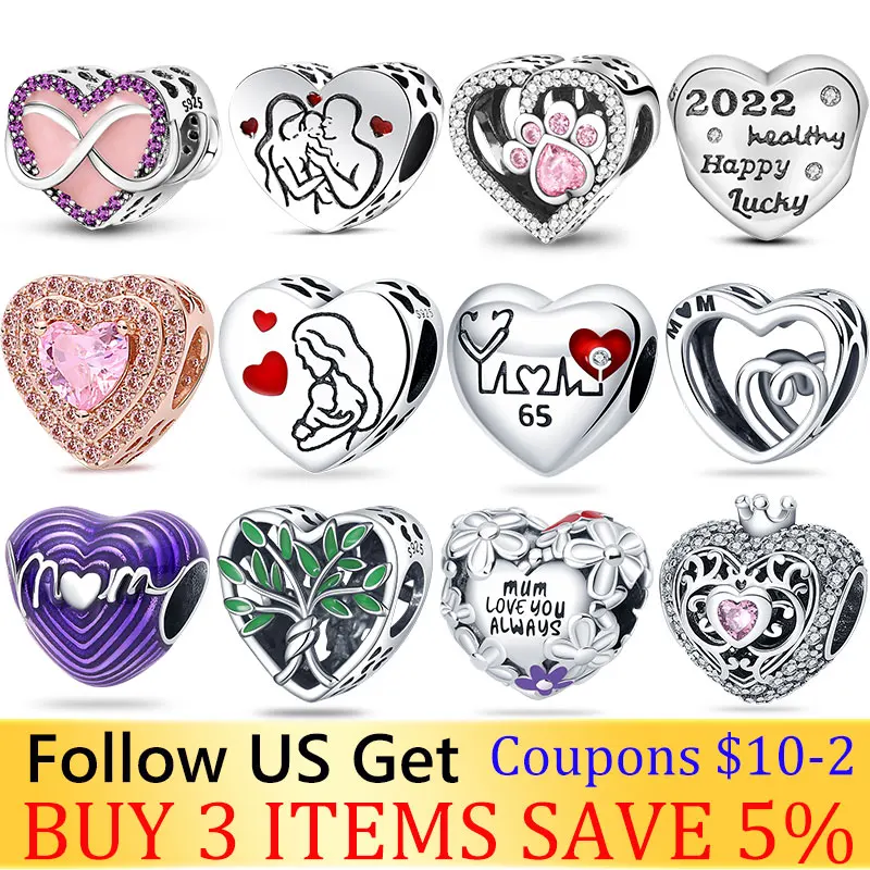 

Браслет pandora женский из серебра 100% пробы, с бусинами в форме сердца