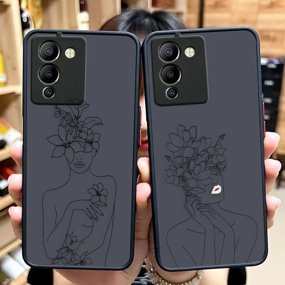 

Matte Case for infinix NOTE 12 11 10 8I 8 7 SMART 4 SPARK 8 8P 5 6 PRO S5 Case Funda Shell Funny Abstract Art Lines Girl Fashion