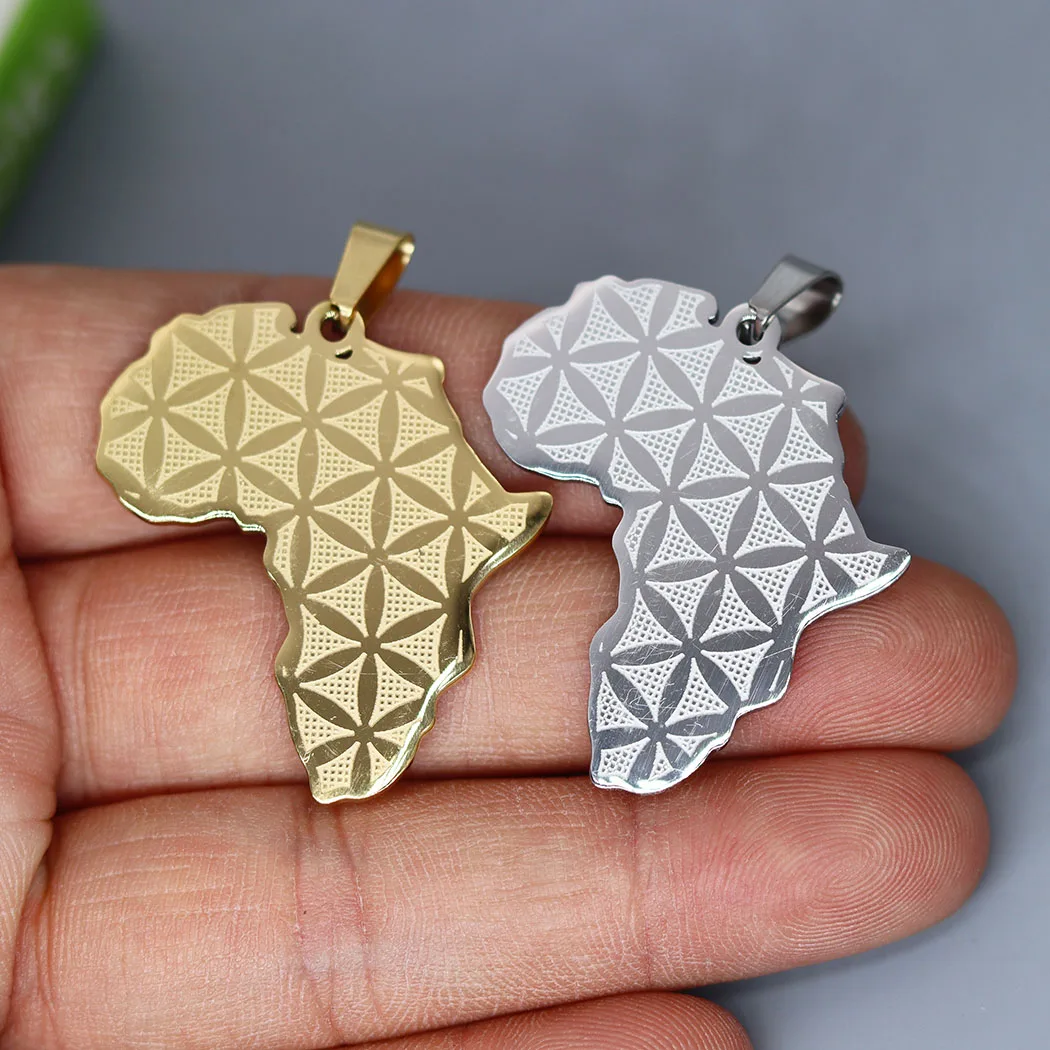 

Очаровательные Подвески из нержавеющей стали в виде цветов жизни с картой Африки, 2 шт. для изготовления ювелирных изделий, ожерелий, брасле...