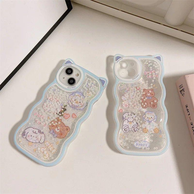 

Creative Cute Cat Ears Quicksand Cartoon Animals Cover for IPhone 11 12 13 Pro X XR XS Max Shockproof Phone Case IPhone 13 Case