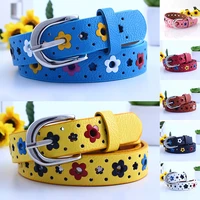 child hollow flower waistband kids cute silver buckle belt faux leather waist belts colorful floral apparel belts accessories