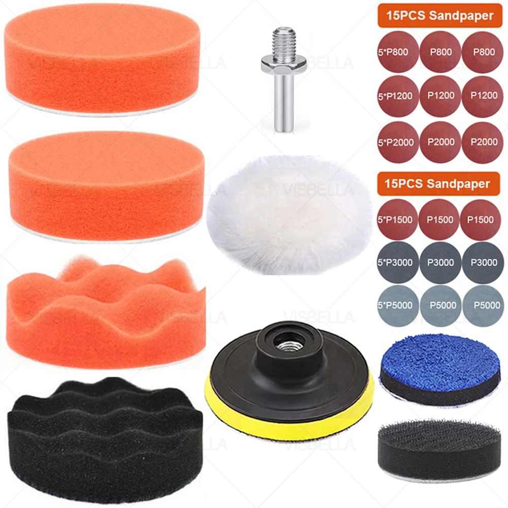 

3 Inch Car Polishing Kit Sponge Polish Pad Sandpaper Disc Buffing Pad Dets for Headlight Repair Refurbish Wheel Polishing Tools