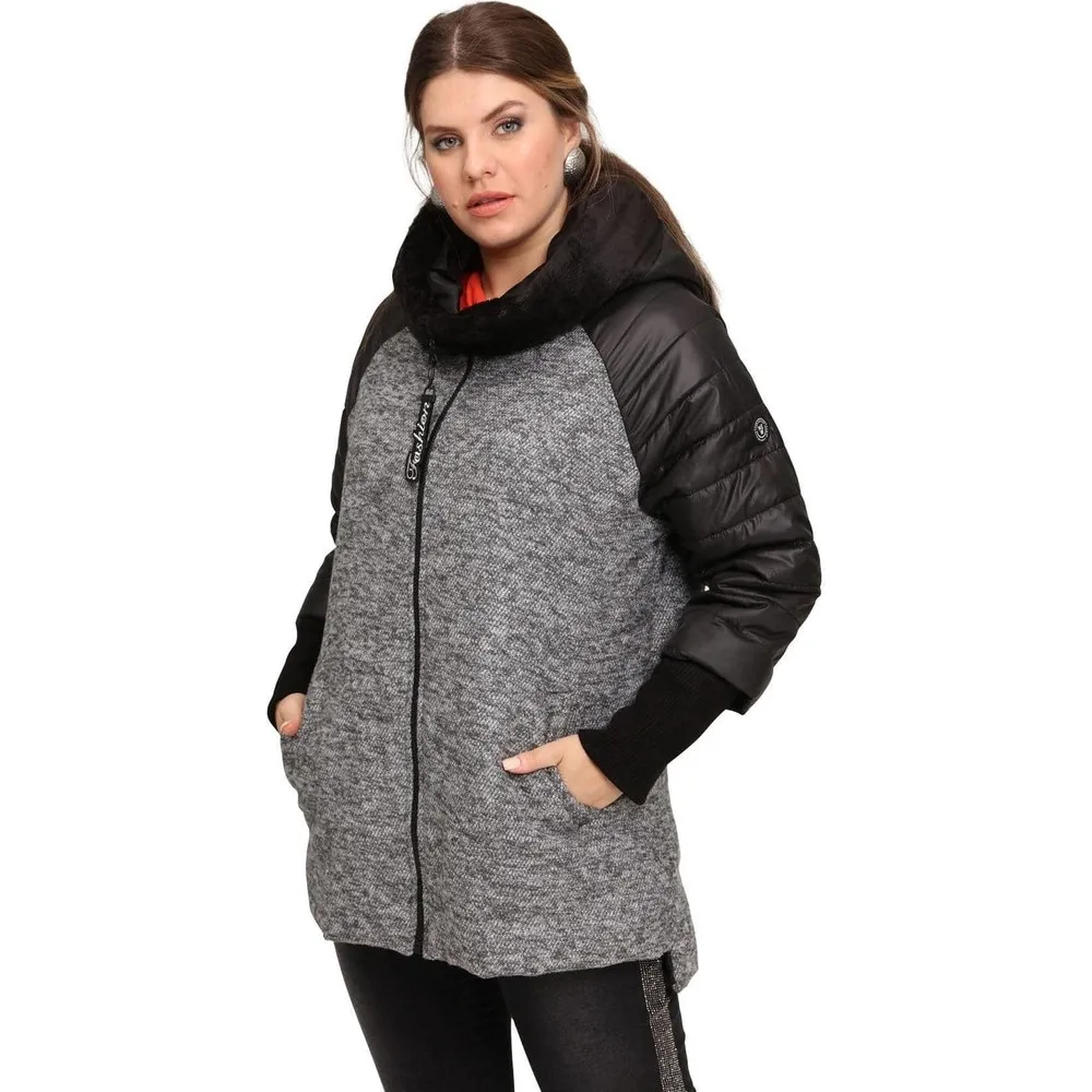 

Женское пальто Dorlie Fierte большого размера, модель LM46070, капюшон Sabit, карман на молнии, длинный трикотажный рукав, светло-серый цвет