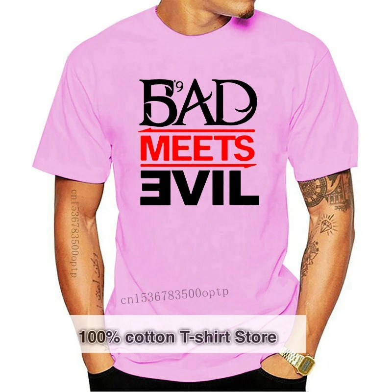 

Eminem Rapper Bad Meets Evil Album Logo Men's White T-Shirt Size S to 3XL Summer Short Sleeves Cotton