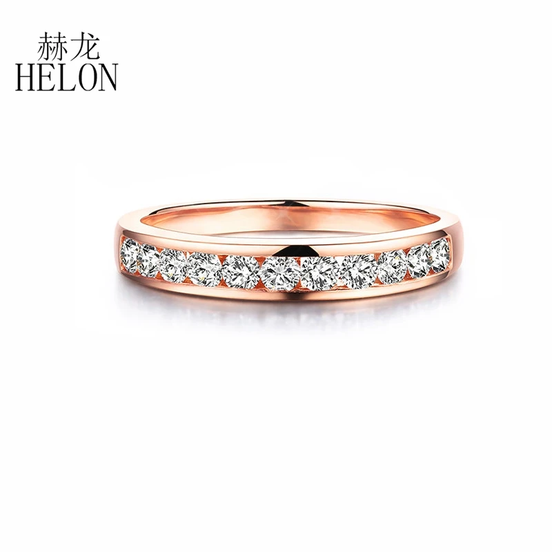 Твердое 14-каратное розовое золото круглое кольцо SI/H с натуральными бриллиантами