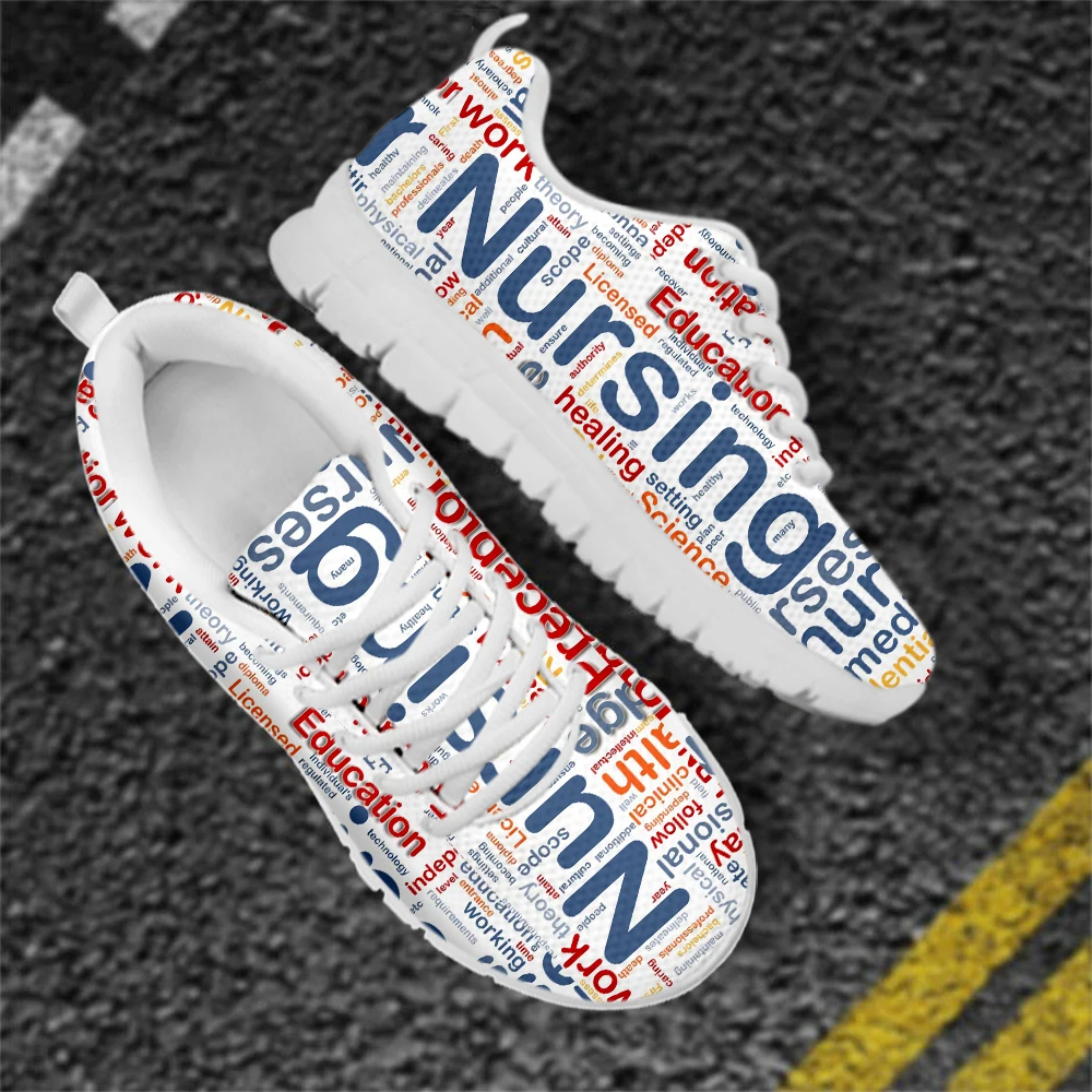 

Kui Liu Women Flats Nursing Word Prints Fashion Autumn Ladies Lace-Up Breathable Walking Shoes For Teen Girls Dropshipping