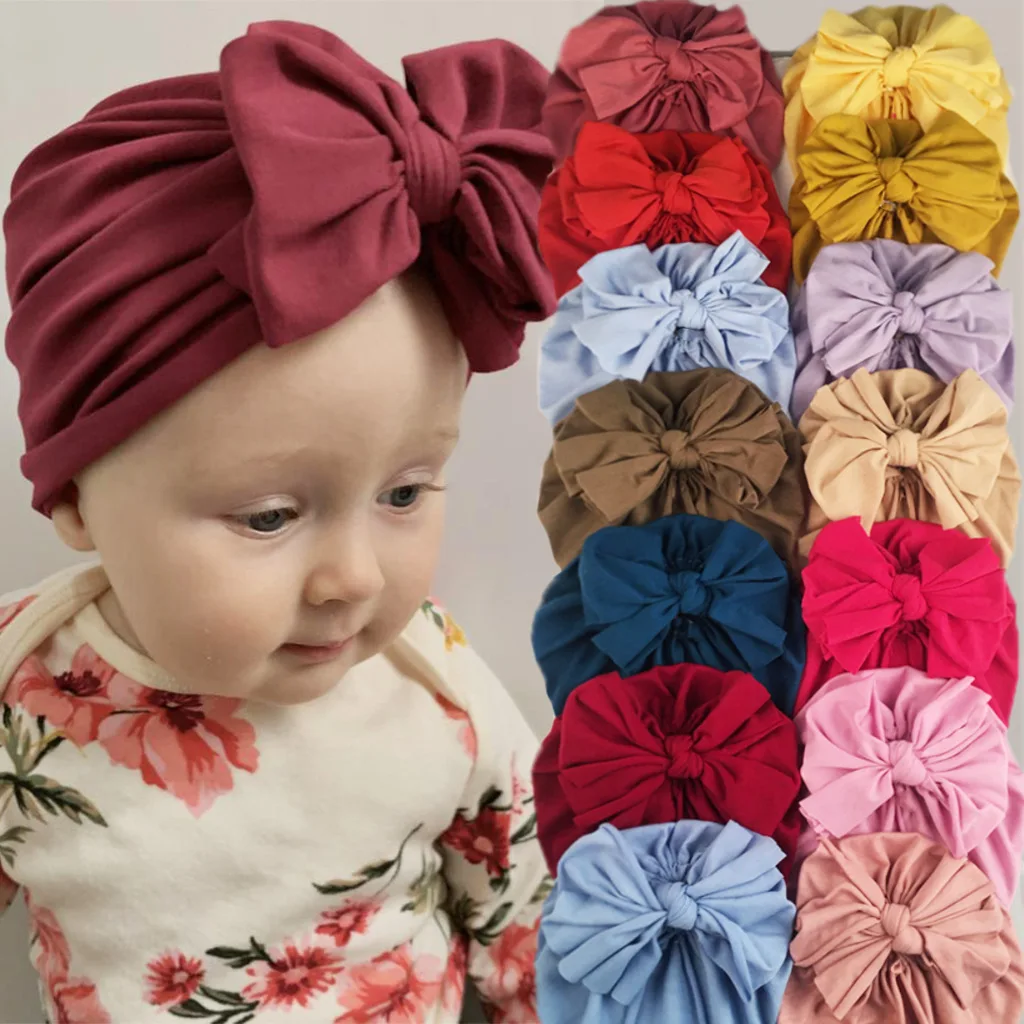 

Solid Color Baby Hat Big Bowknot Baby Girl Hat Turban Knot Head Wraps Baby Kids Bonnet Beanie Newborn Photography Props