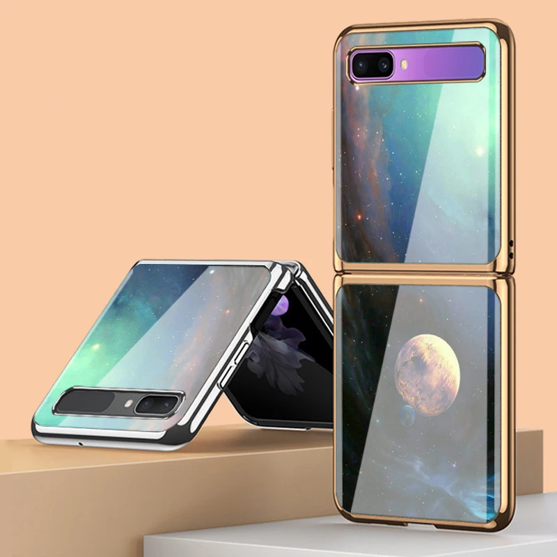 

ZFlip4 Funda Case for Samsung Galaxy Z Flip 4 3 2 1 Z Fold 4 3 2 Planet Patterned Tempered Glass Protection Phone Case Cover