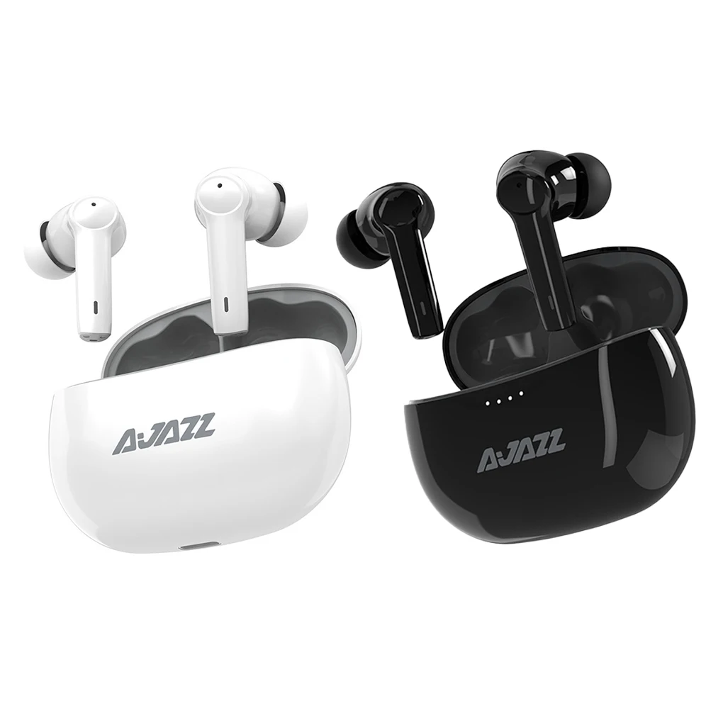 

Ajazz TWS Bluetooth-Compatible Sports In-Ear Earbuds Headphones with Charging Case Volume Control Earphones Stereo Audio White