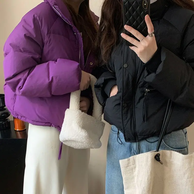 2023 Winter Women New Korean Chic White Duck Down Coats Female Fashion Casual Solid Loose Long Sleeve Jackets Streetwear C67