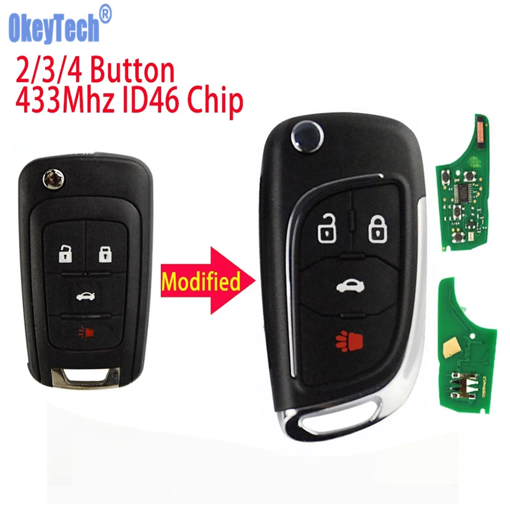 

Okeytech 2/3/4BT Modified 433Mhz Car Flip Remote Key For OPEL VAUXHALL Astra J Corsa E Insignia Zafira C 2009-2016 ID46 Chip