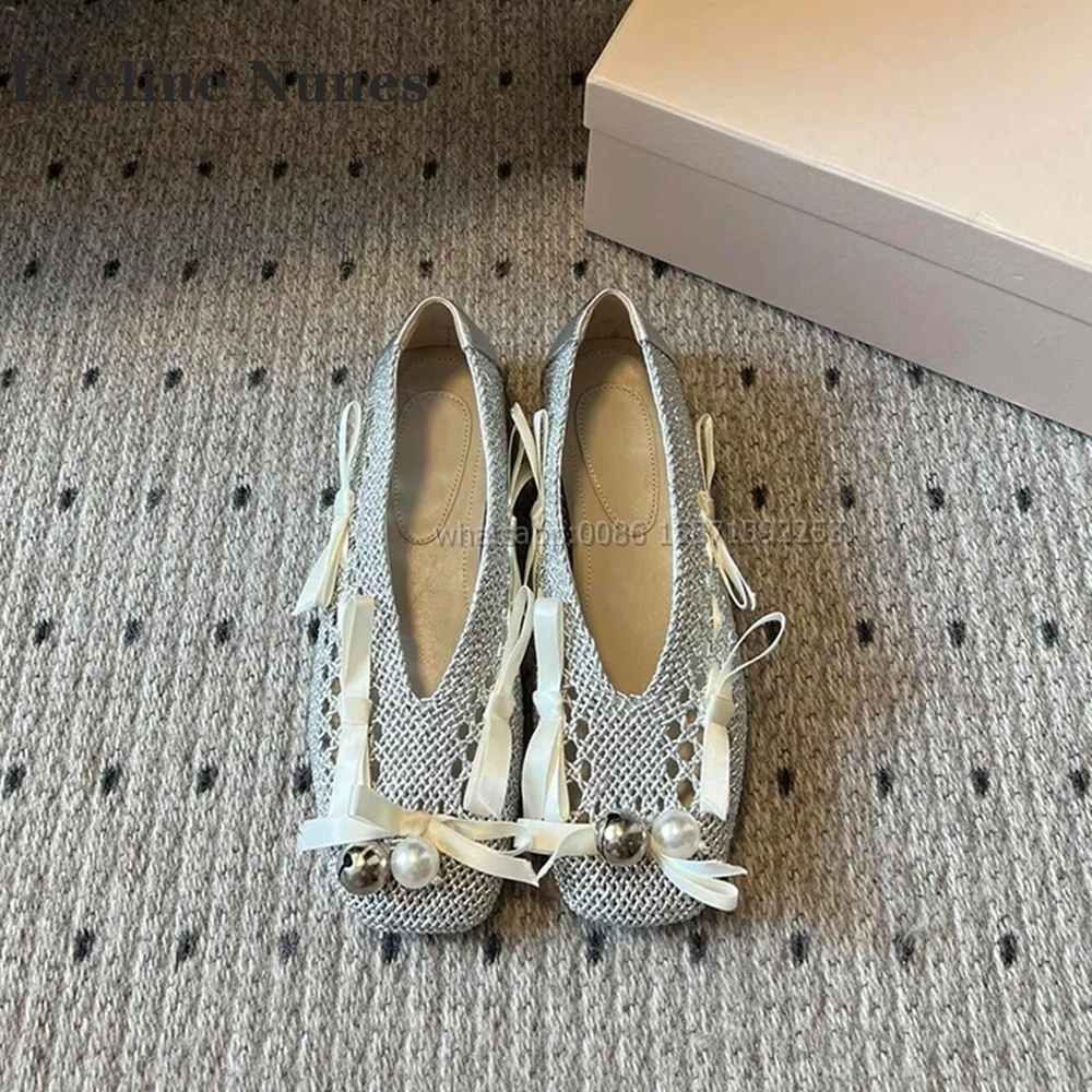Туфли-лодочки с бантом и жемчугом без застежки