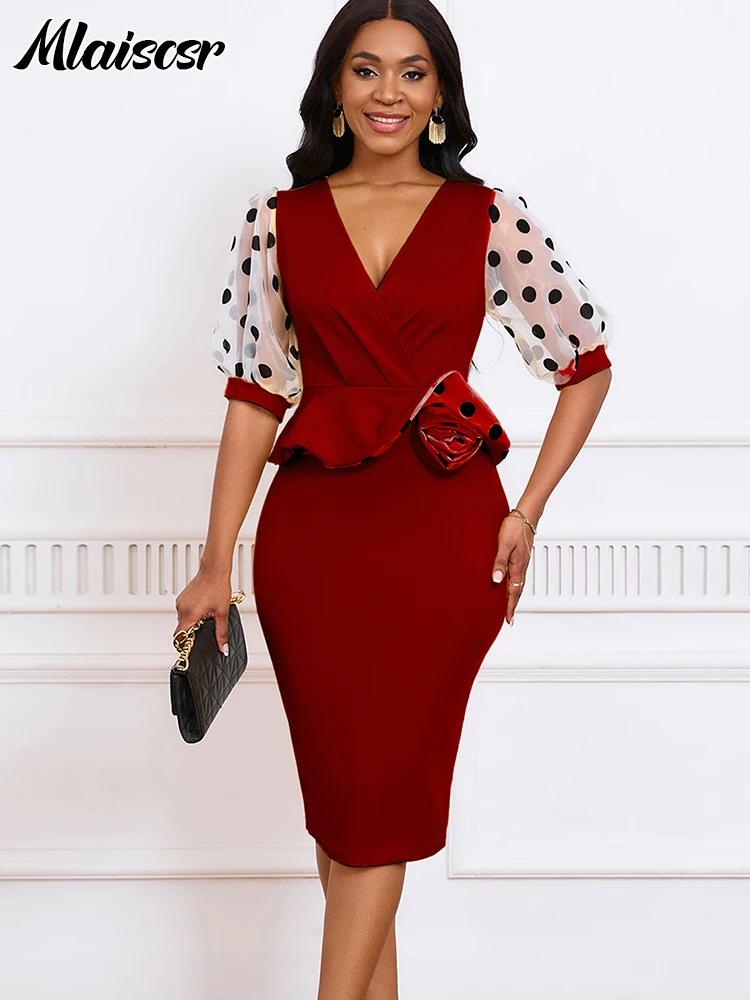 Mlaiscsr женское платье с v-образным вырезом и коротким рукавом в горошек черное