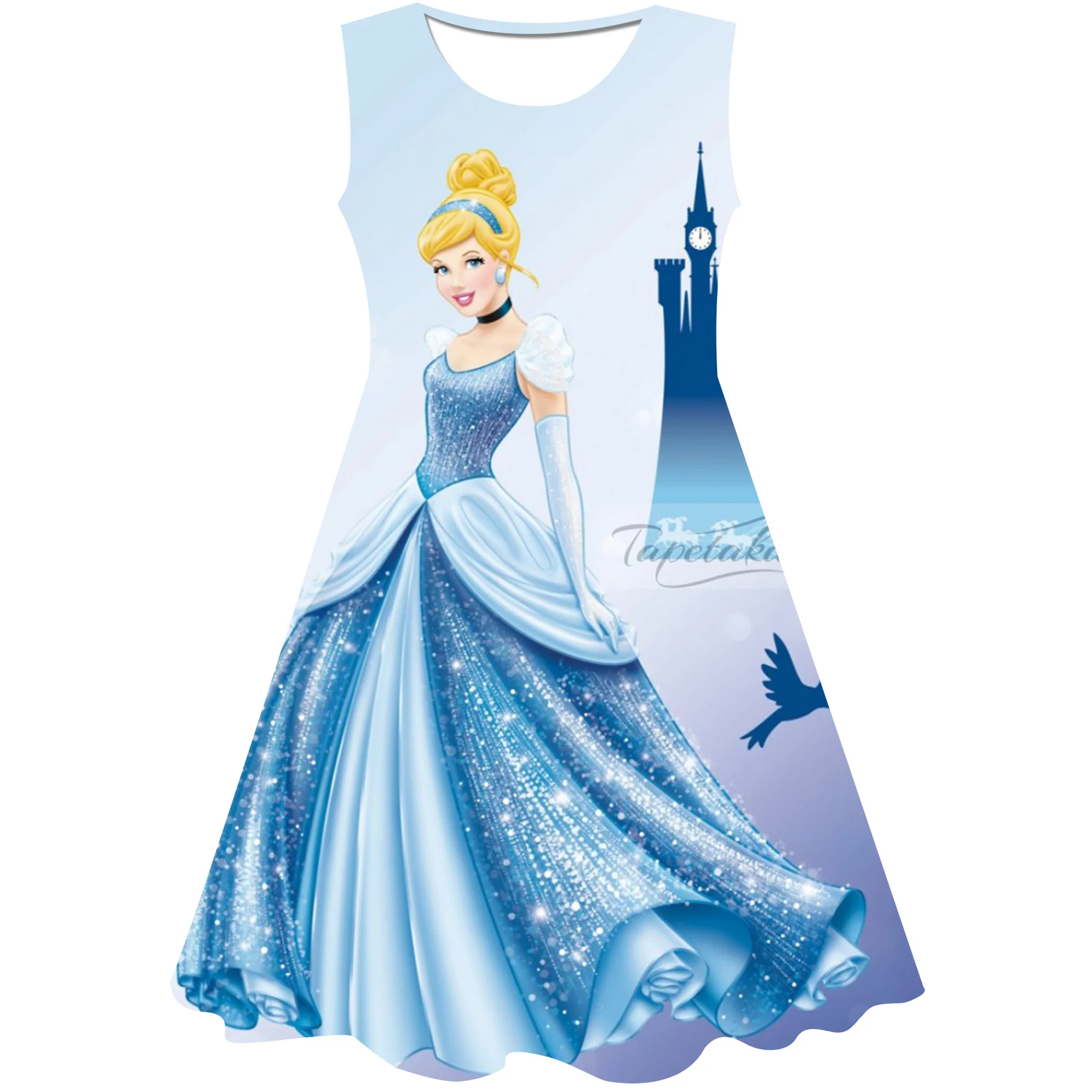 

Детское Платье Принцессы Disney Belle с мультяшным принтом, милое платье принцессы Золушки для дня рождения, для маленьких девочек