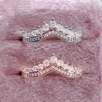 scalloped fashion princess crown women rings exquisite crystal wedding band engagement party jewelry girlfriend gifts