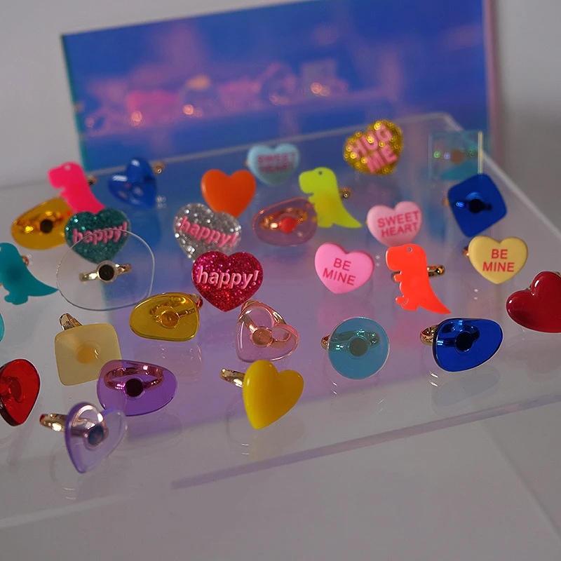 Очаровательные прохладные прозрачные акриловые кольца для женщин в стиле киберпанк ретро-2000-х годов, яркие украшения моды Euphoria в том же стиле.