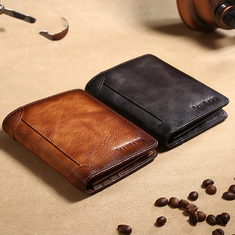 New Arrival Men's RFID Genuine Leather Trifold Wallet For Man ID Credit Bank Card Holder Small Pocket Black Brown Base Wallets