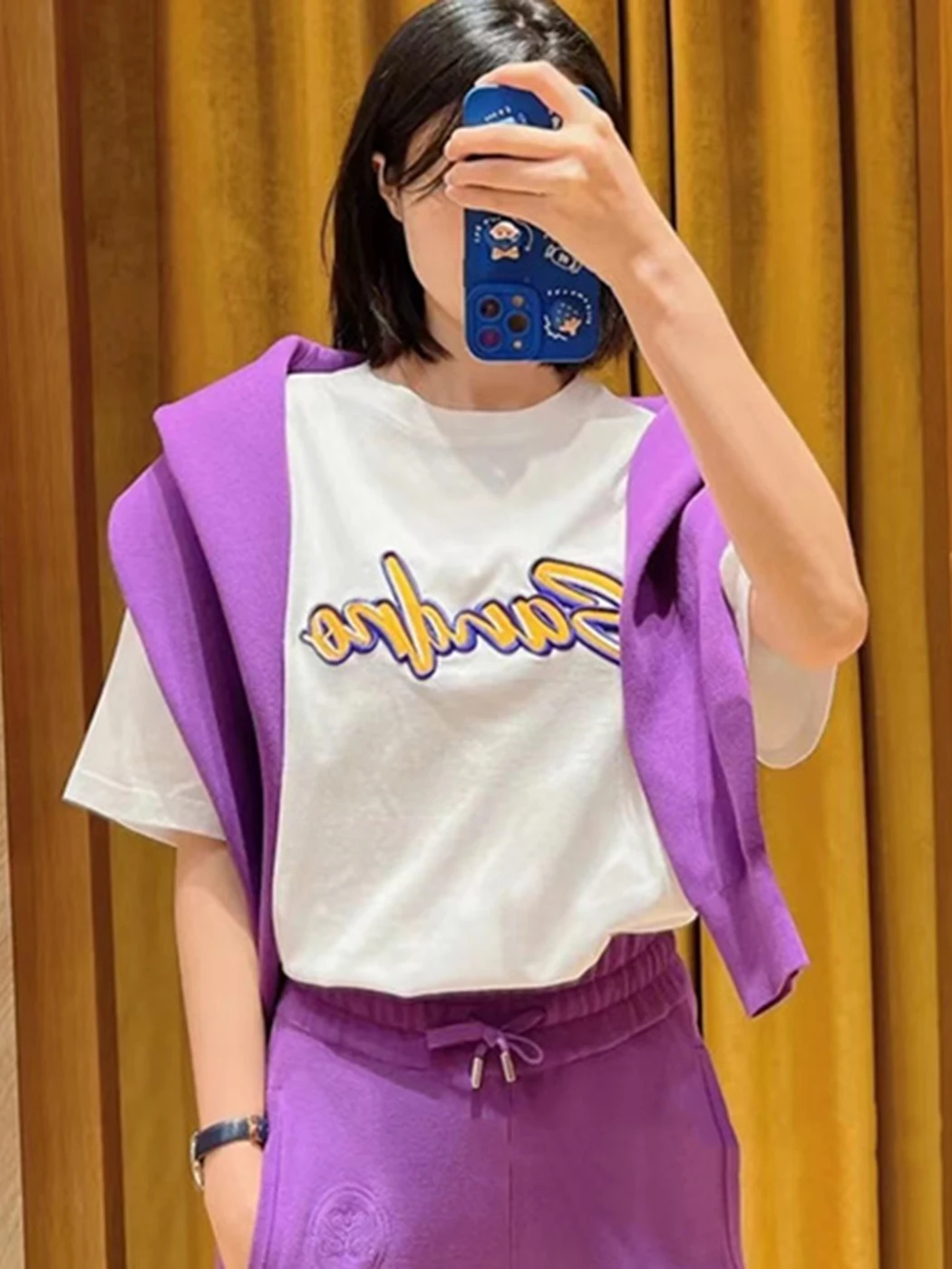 

Letter Embroidered Women's T Shirt Summer Top Round Neck Short Sleeve Cotton White T-shirts Streetwear Fashion Casual Tee Tops