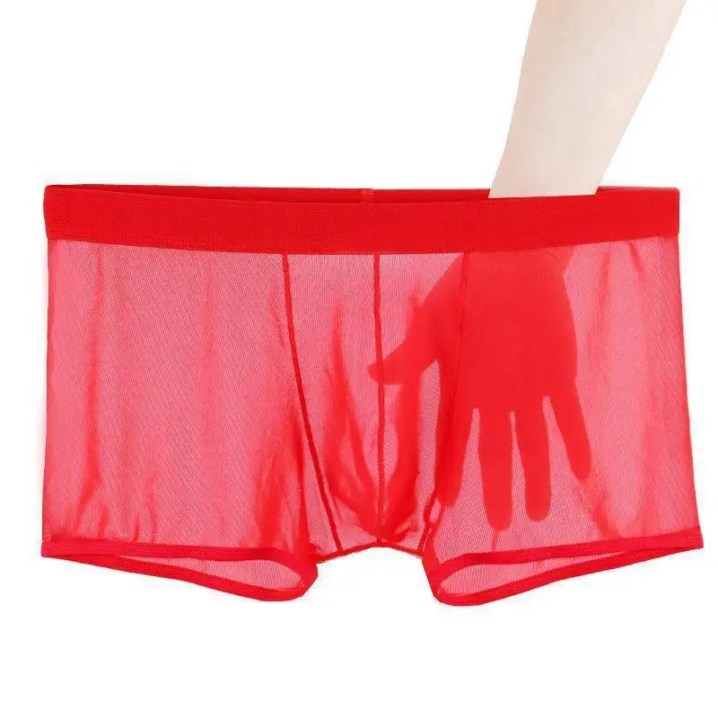 Underpants Summer Thin Mesh Breathable Seamless Men's Panties Transparent Ice Silk Briefs Middle Waist Boxers