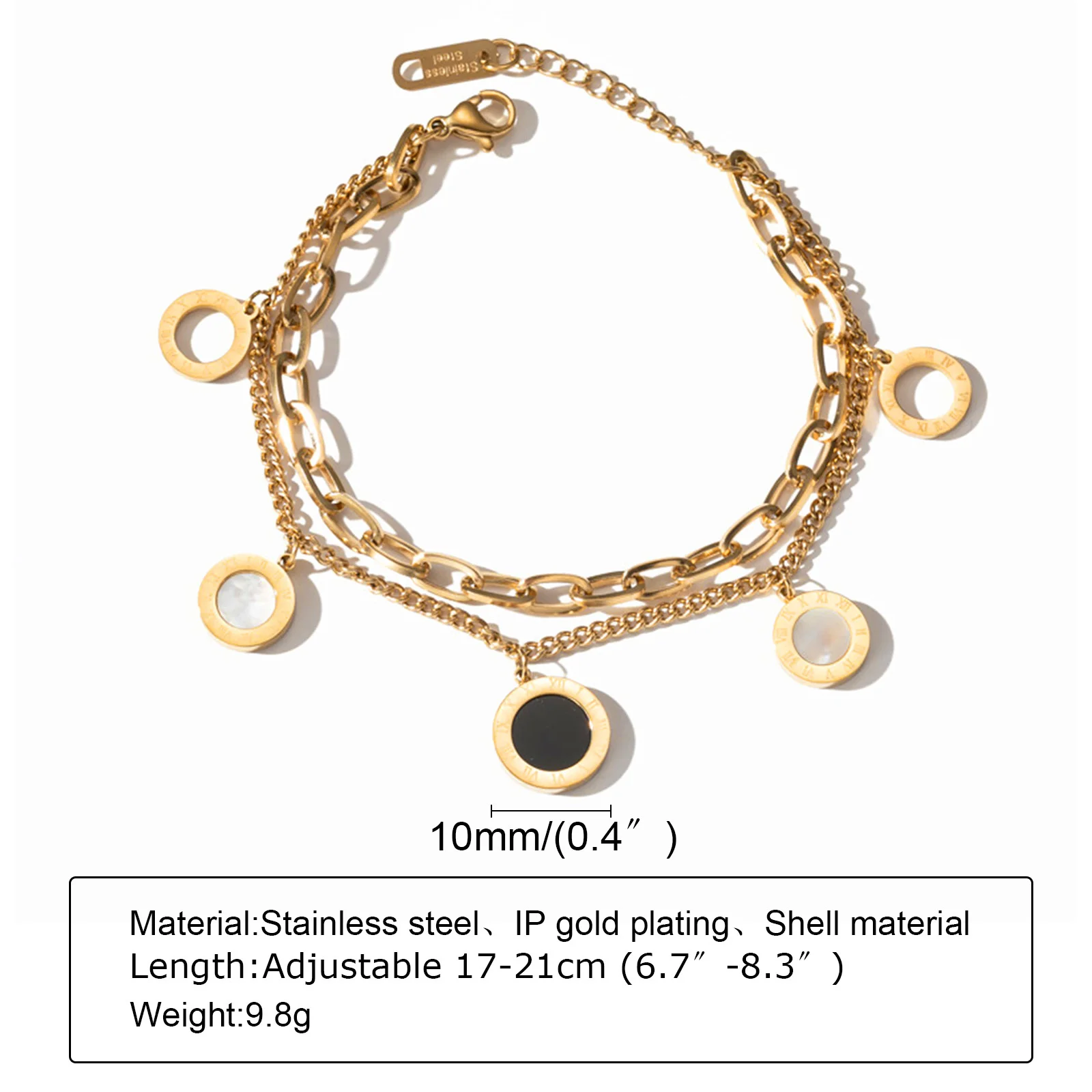 

Vnox Layered Bracelets for Women, Heart Coin Charm Bracelet, Roman Numeral Shell Circle Layering Girls Cuban Chain Bracelet