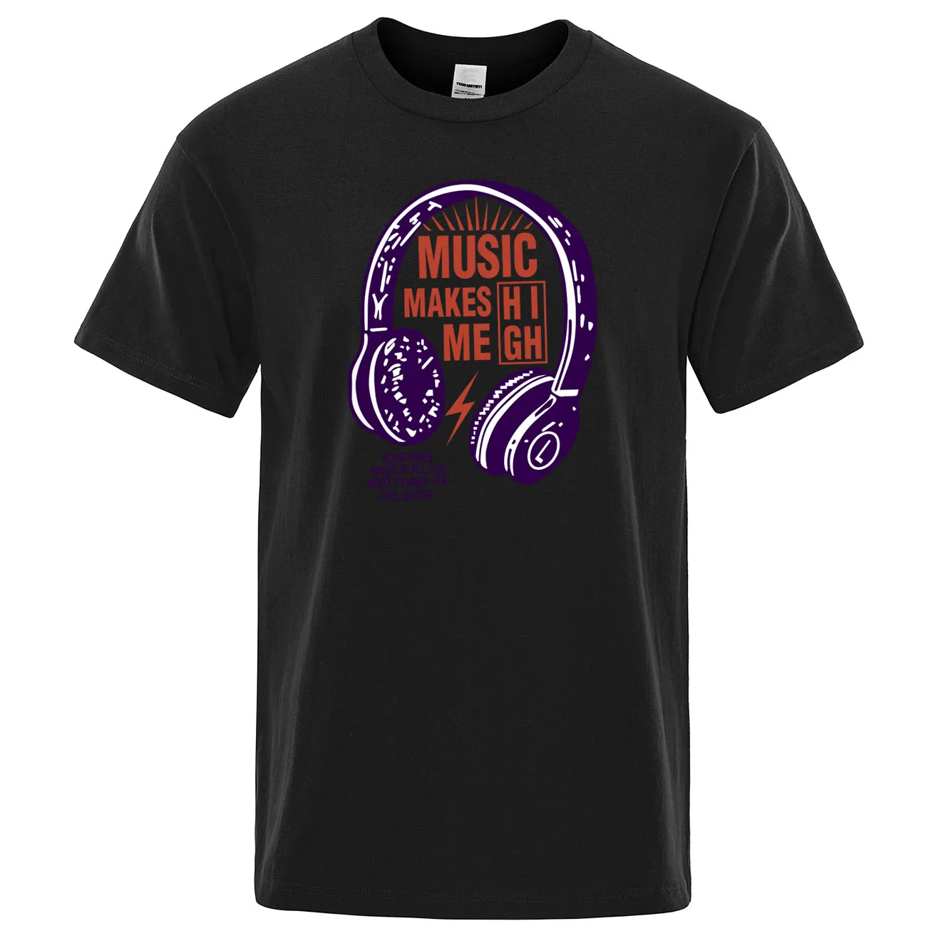 

Mens T Shirts Summer Cool Male T-shirt Music Makes Me High Headset Tshirt For Men Casual Streetwear Tops Cotton Brand Clothing