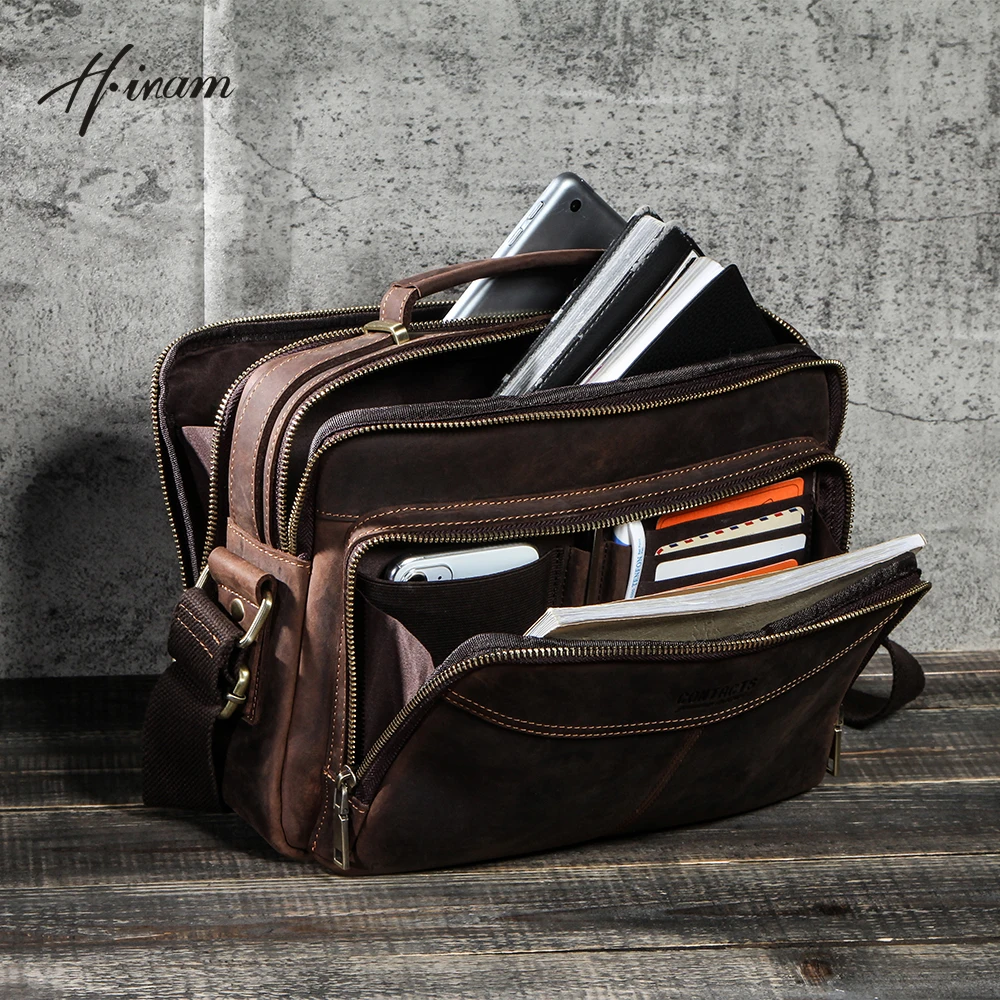 Retro Luxury Men's Briefcase Genuine Leather Casual Business Handbag Document Messenger Bag Male Crossbody Bags Shoulder Bolsas