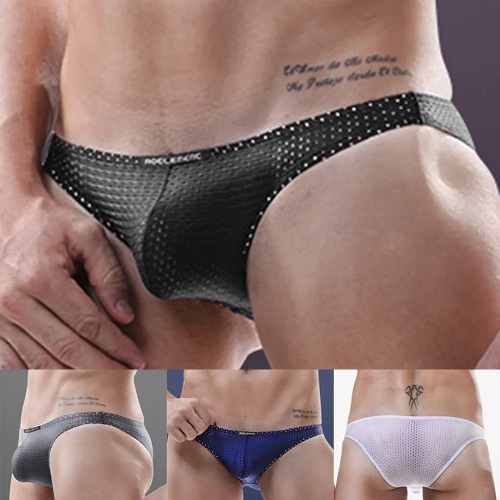 

Men Sexy Tight Transparent Underwear Comfortable See Through Briefs Mesh Hole Breathable Thin Triangle Shorts Intimates