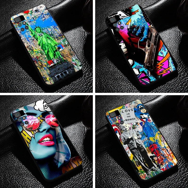

Street Graffiti Oil Painting For Xiaomi Redmi 10 Phone Case 6.5 Inch Coque Silicone Cover Black Liquid Silicon Funda Back