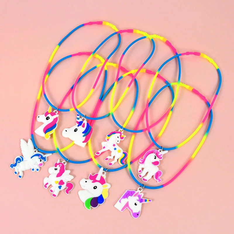 

6/8pcs Cute Mermaid Unicorn Necklace Silicone Necklace Cartoon Pendant Baby Shower Favors for Kids Gifts Birthday Party Supplies