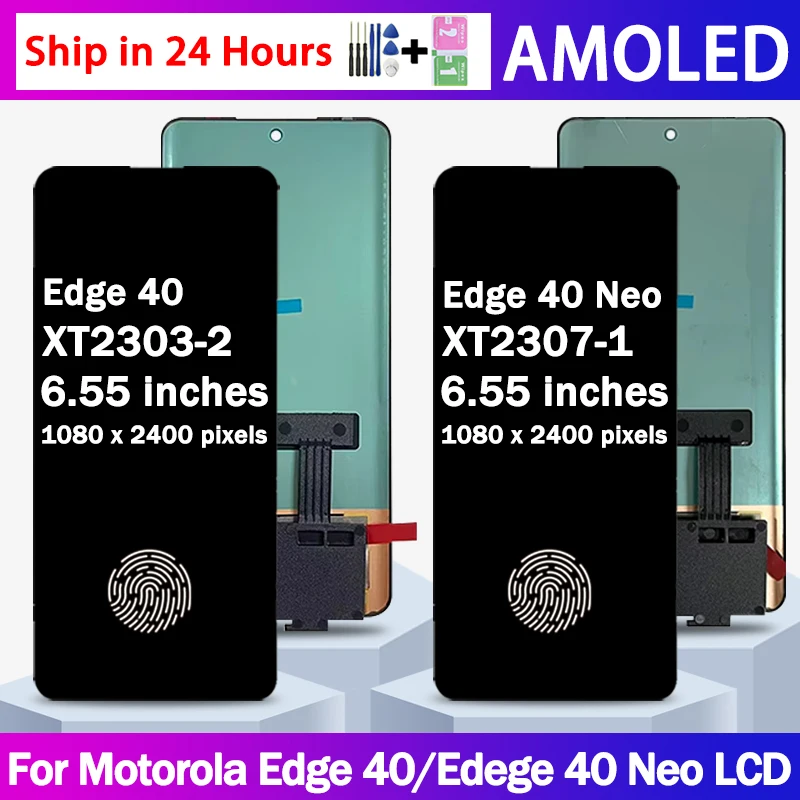 6 55 &quotAMOLED для Motorola Edge 40 Neo XT2307-1 ЖК-дисплей с сенсорным экраном и отпечатком пальца