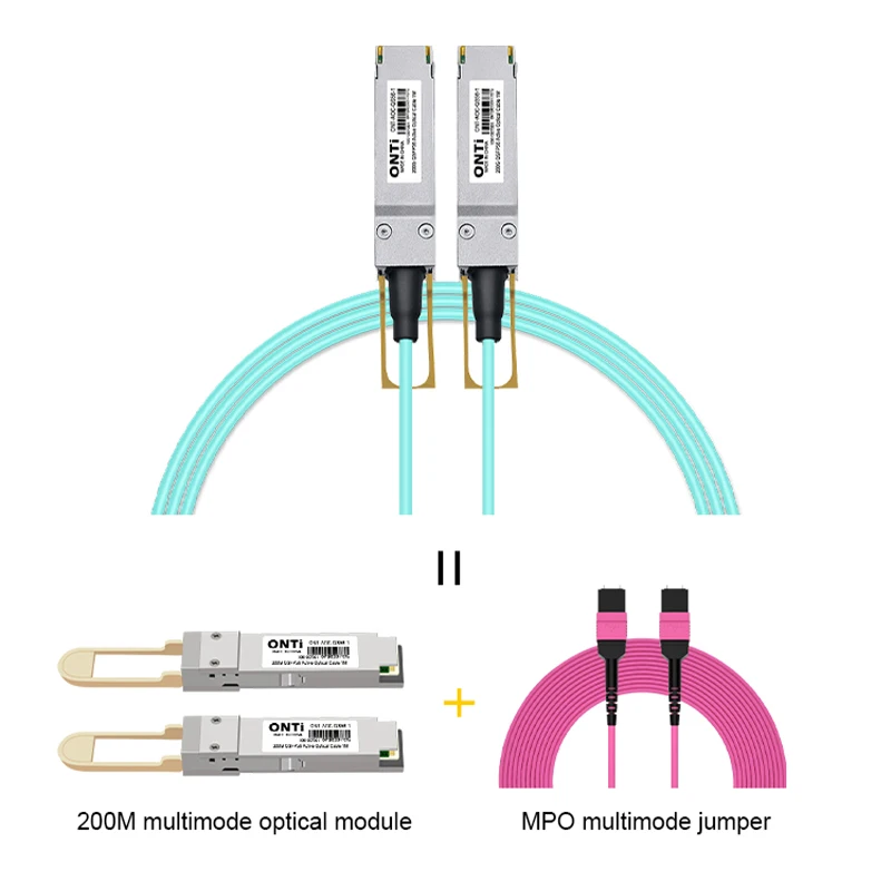 ONTi 200G AOC Fiber Cable QSFP56 Active Optical Cable MPO Multimode Jumper ,1-100m,for Cisco,Huawei,MikroTik,HP,Intel,Dell...Etc