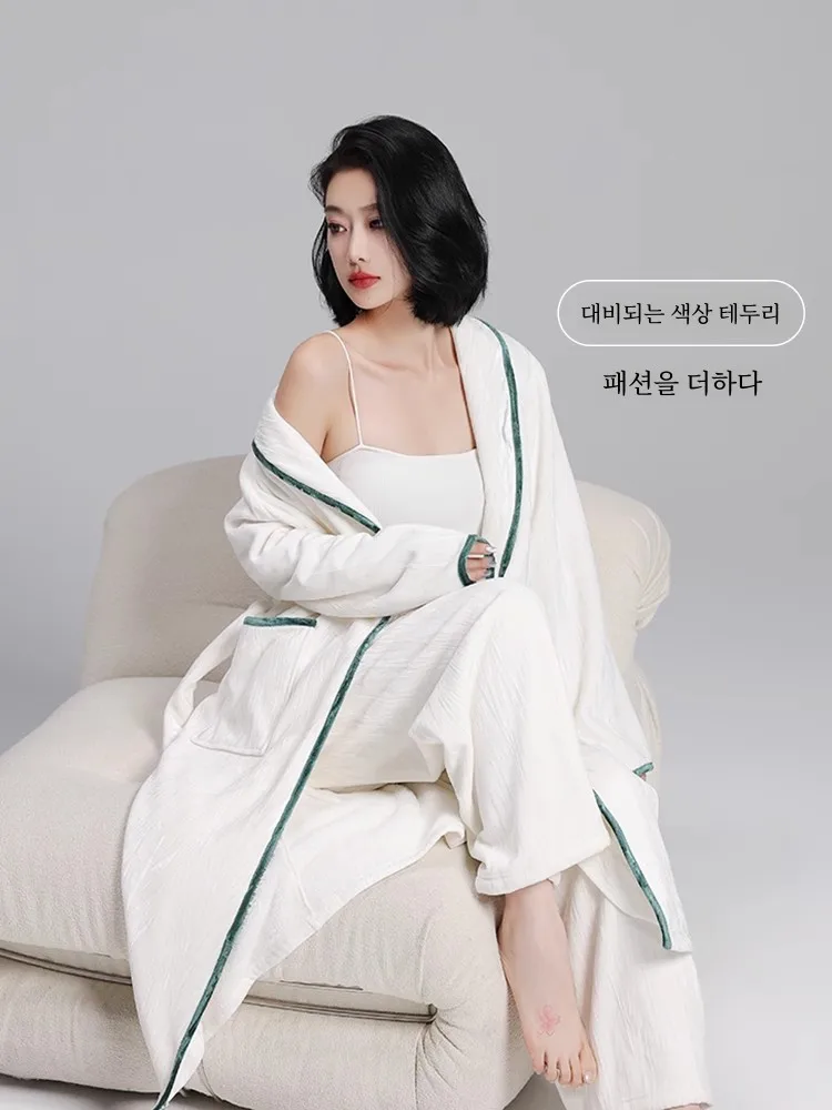 Bivelvet Pajamas Women Autumn and Winter Gold Diamond Velvet Fleece-lined Thick Warm X-long High-Grade Nightgown Bathrobe Set