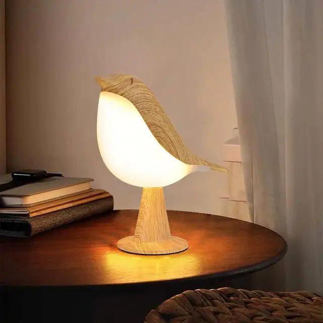 Magpie Led Bedside Lamp Creative Touch Switch Wooden Bird Recharge Night Lights Bedroom Table Reading Lamp 5