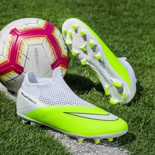 2022 White Green Slip-on Professional Football Boots Men Women Futsal Cleats Large Size 47 48 FG/TF Society Soccer Shoes for Men