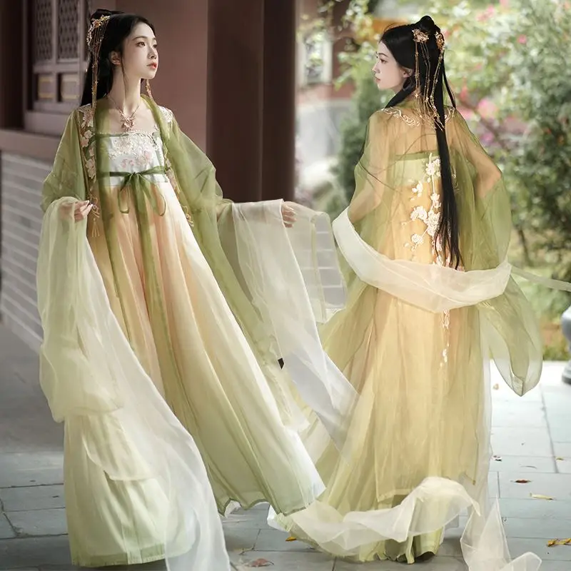 Женская блузка с вышивкой Hanfu желтая большим рукавом и Танг традиционная