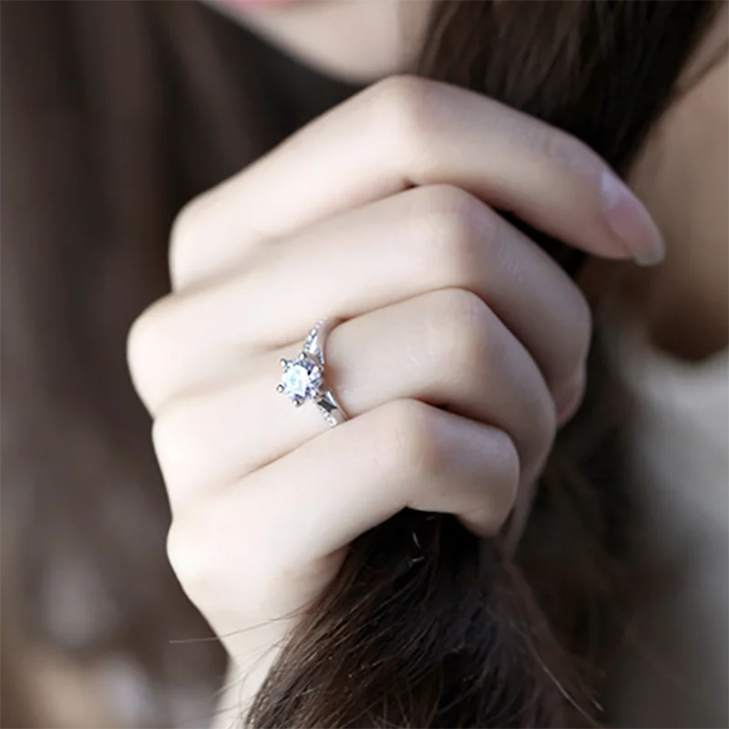925 anillos серебряное кольцо солитер Обручальное Кольцо женское с микрозакрепкой