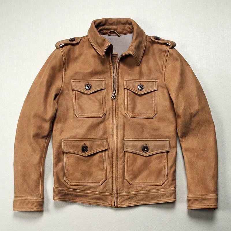 Желтая Весенняя мужская куртка M65 Safari Style размера плюс 5XL Натуральная Воловья кожа