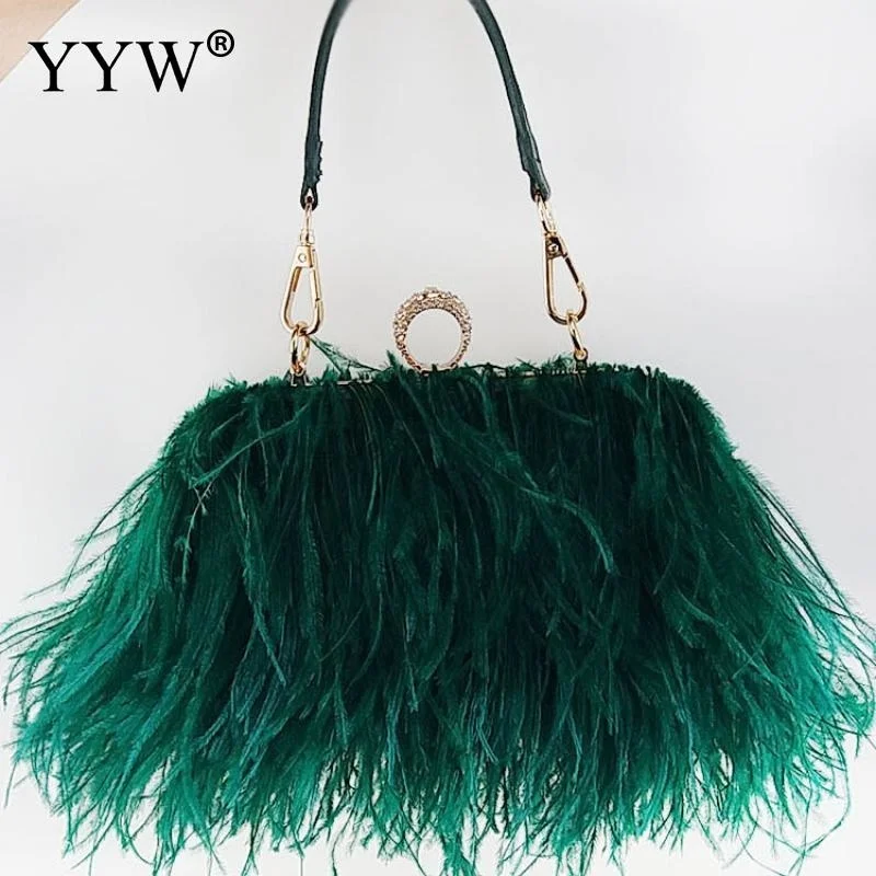 

2023 Women Bags Handbags Famous Brands Ostrich Feather Clutch Luxury Handbags Women Bags 2023 New Chain Evening Party Clutch Bag
