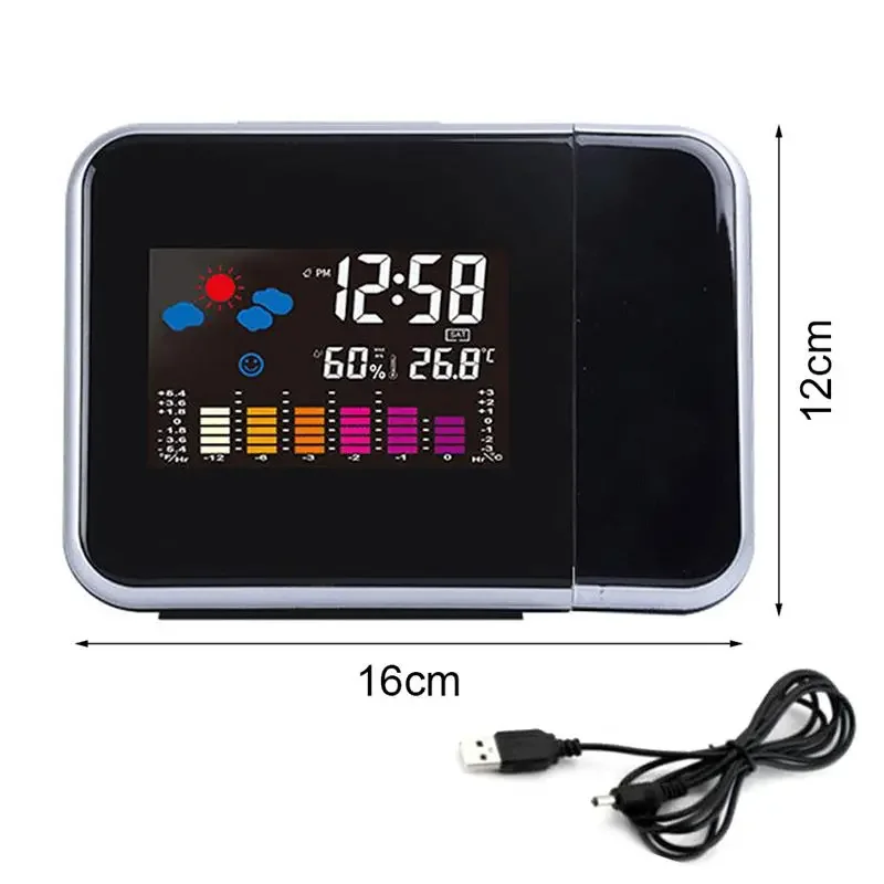 

Digital Projection Alarm Clock Temperature Thermometer Desk Time Date Display Projector Calendar USB Charger Table Led Clock