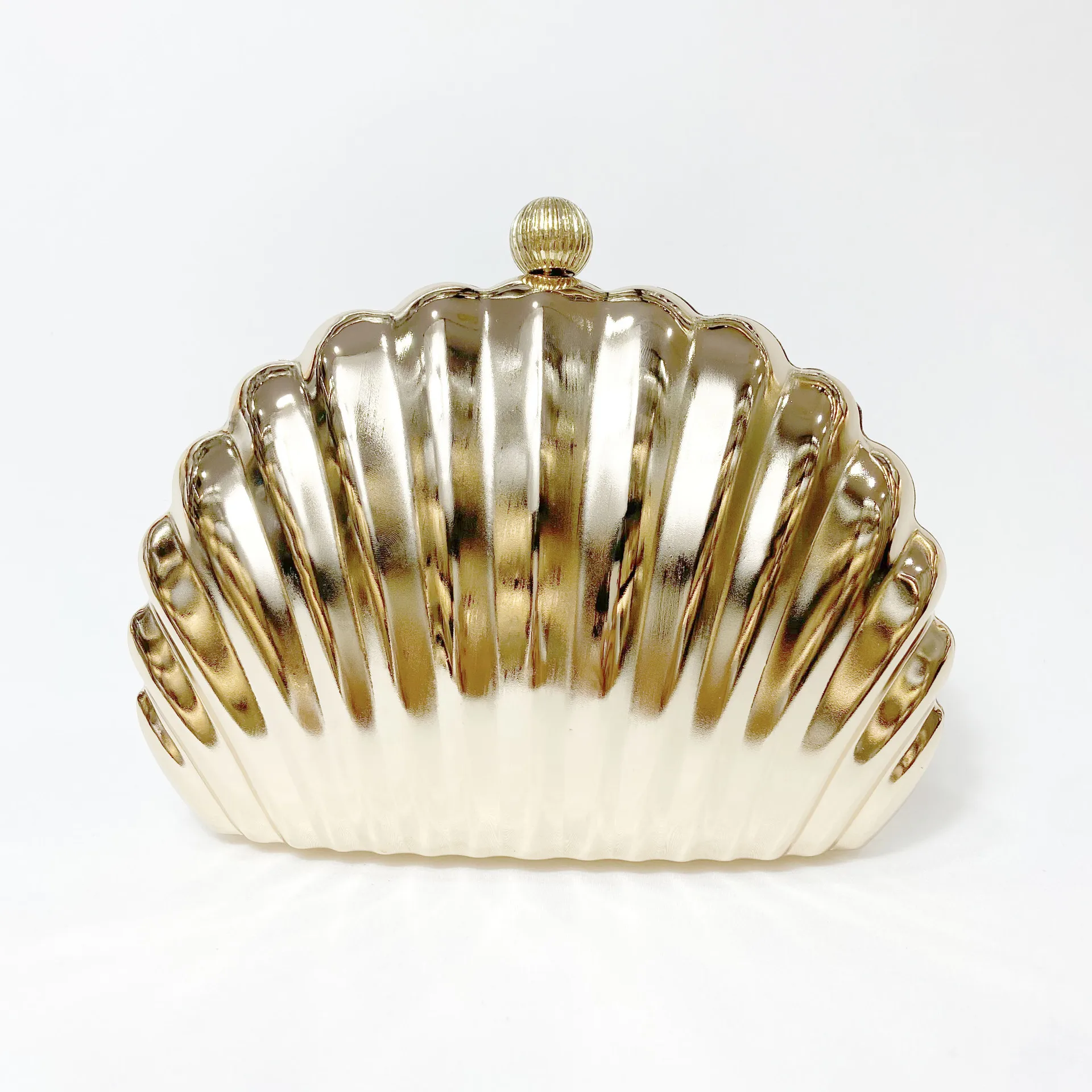 

2022 New Metal Evening Clutch Purse Shell Shaped Wedding Wallets Mini Banquet Shoulder Bags 3 Colors Drop Shipping
