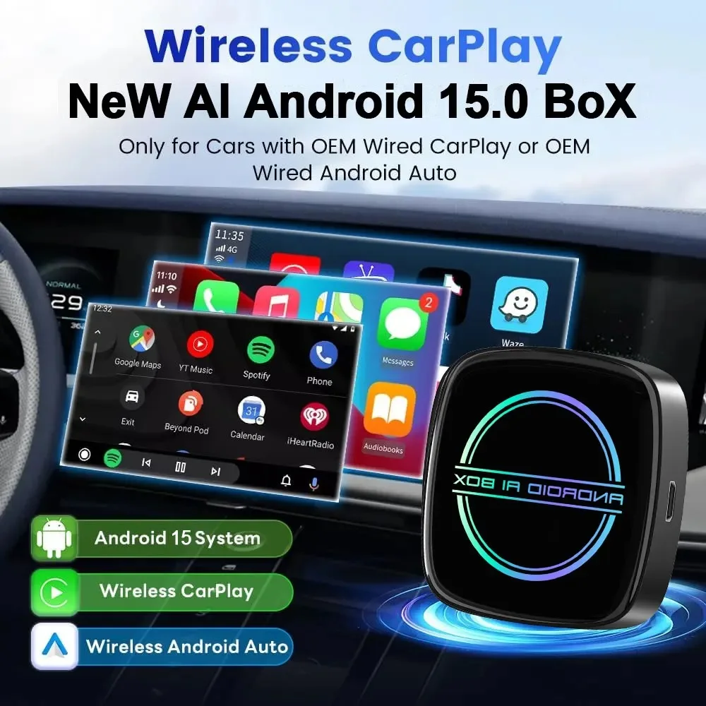 Фото Беспроводной CarPlay AI Box SM6350 Android 15: Умный автомобильный мультимедийный центр 8 ГБ/128 ГБ, 12 ГБ/256 ГБ с Netflix, YouTube и Android Auto №2