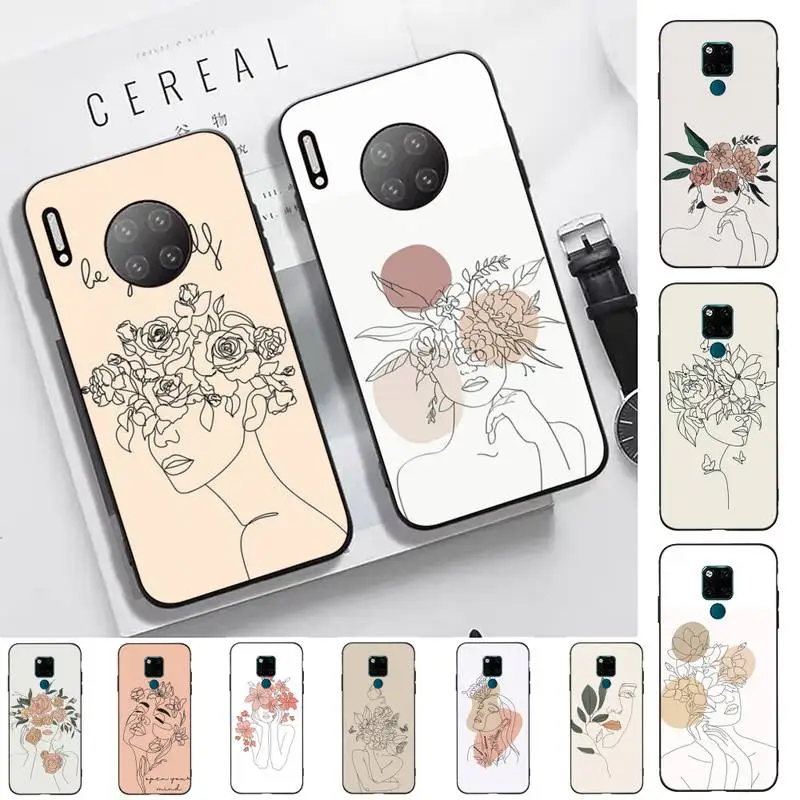 

Line Art Sketch Flower Girl Phone Case for Huawei Mate 20 10 9 40 30 lite pro X Nova 2 3i 7se