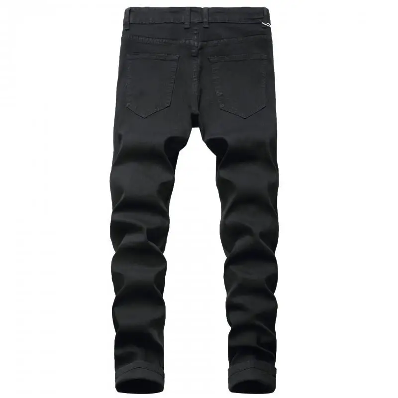 Men Jeans Men's Straight Casual Designer Fashion Long Pants Hole Elasticity Jean Homme Slim Denim Trousers Biker High Quality
