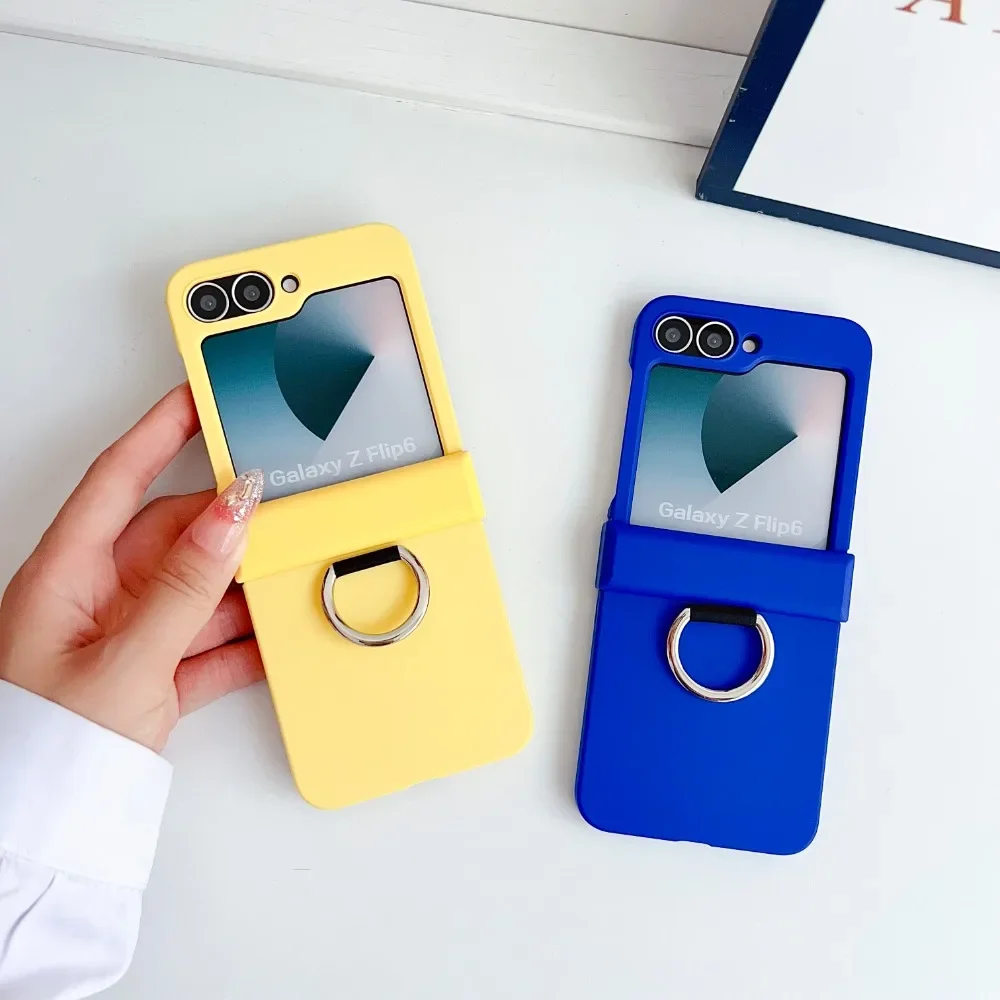 Plastic Hard Shell Ring Phone Case for Samsung Galaxy Z Flip 6 5 4 3 Flip6 Flip5 Flip4 Flip3 Hinge Protection Shockproof Cover