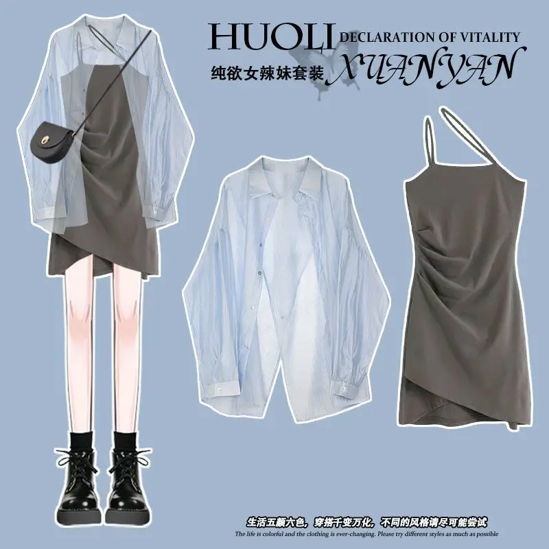 

Vintage Women Outfits Sexy Streetwear Two Pieces Set Mini Dress Suit Long Sleeve Crop Top Clothing Fashion