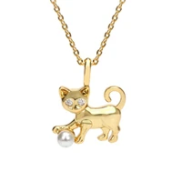 high quailty copper gold plated necklace cat playing ball cute pendent clavicle chain female simple micro inlaid zircon jewelry