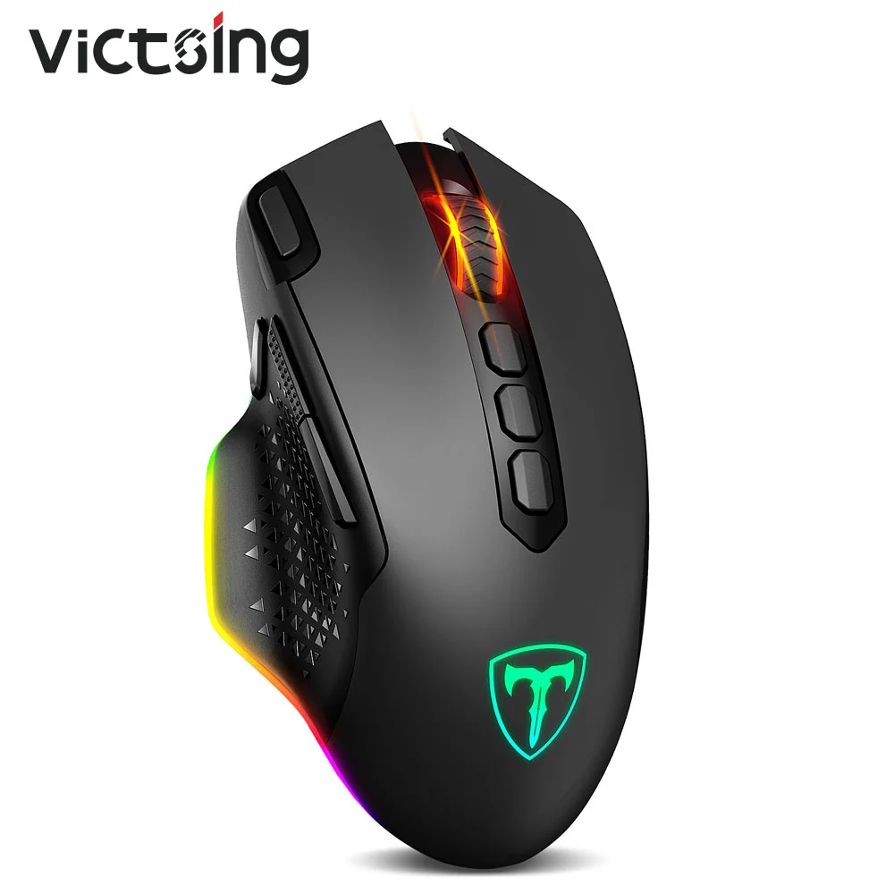 

Беспроводная игровая мышь VictSing, перезаряжаемая эргономичная мышь с 9 цветными световыми эффектами до 10000 DPI, 10 программируемых кнопок