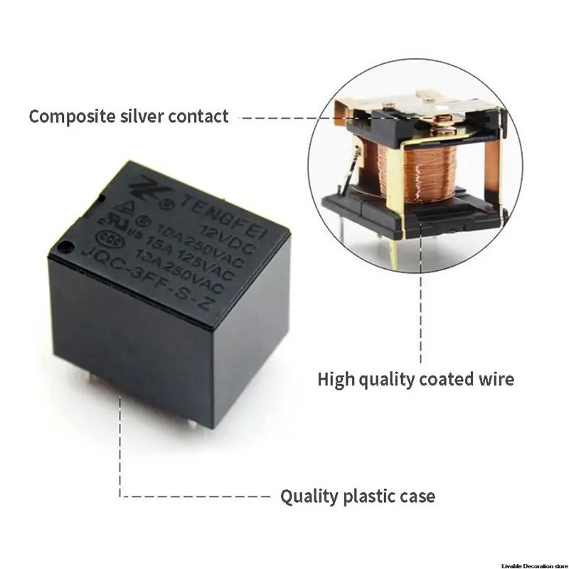 

5pcs Mini Power Relay DC JQC-3FF-S-Z PCB Type In Stock Black Automobile Relay